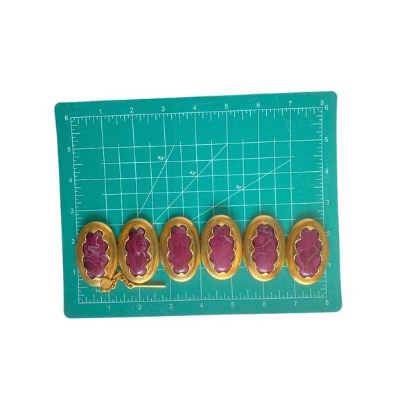 Anne Klein Couture vintage magenta marble cabochon hinge‎ & pin clasp bracelet - Picture 10 of 11